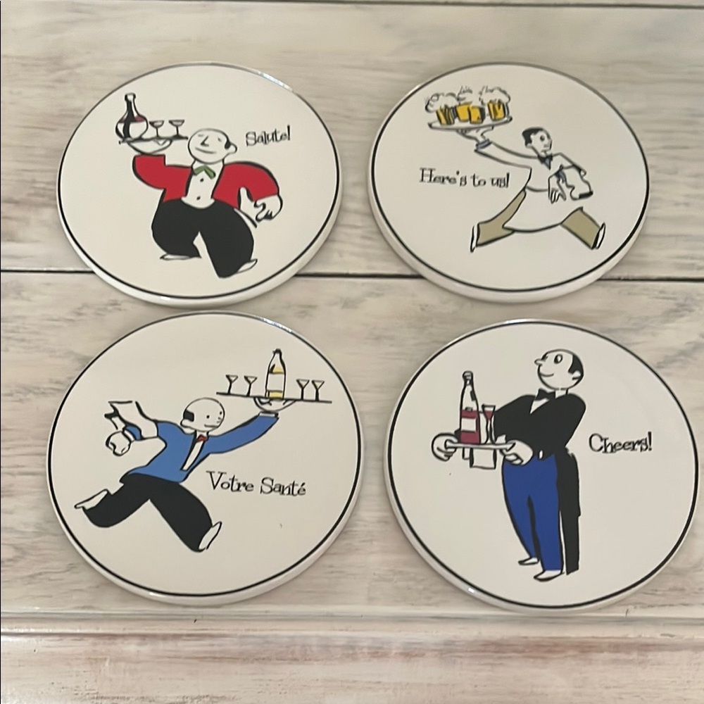 ❤️❤️❤️ Set of 4 Vintage Style Coasters with Bartender Illustrations